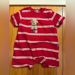 Vintage carters Baby Red White Stripes dog Romper Size 6 Months